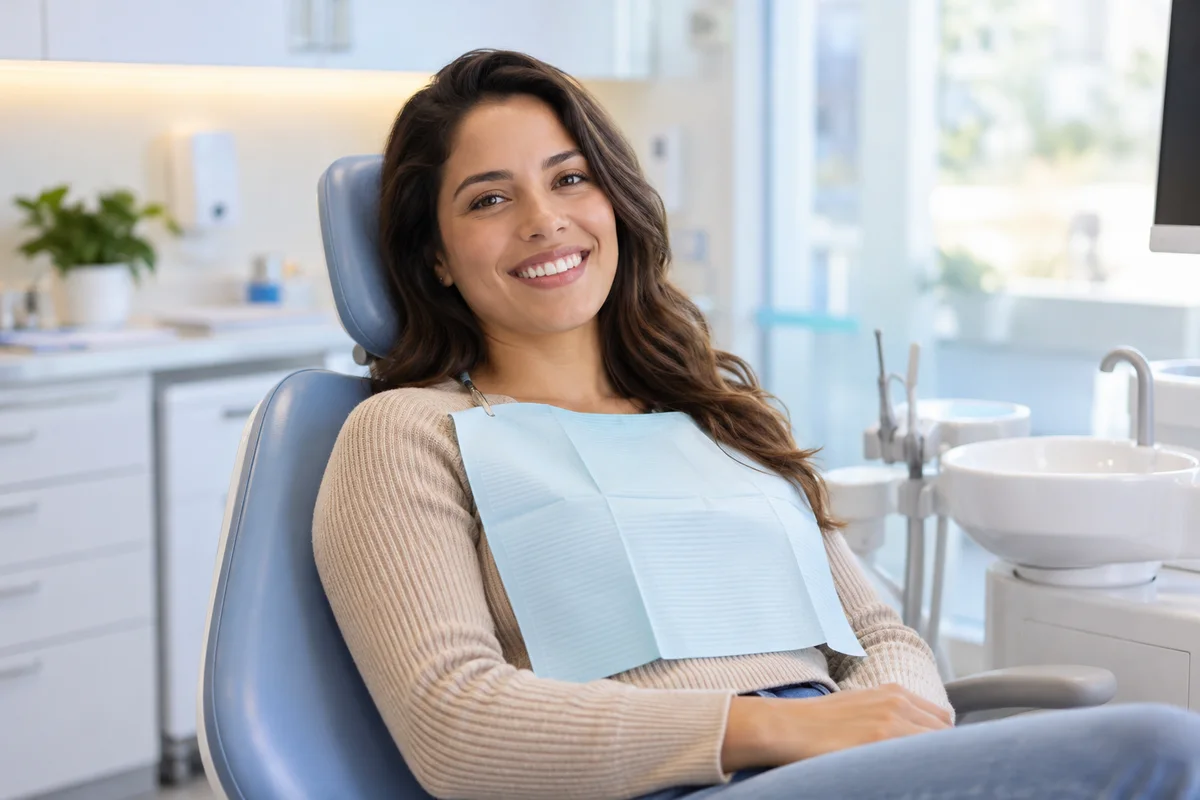 Paciente em uma cadeira odontológica antes da consulta